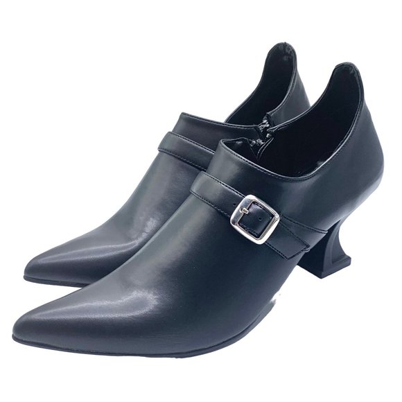 Fantasma Shoes - Women’s Side Buckle Black Witches Elf Shoes 7 Pointed Toe Costume Cosplay